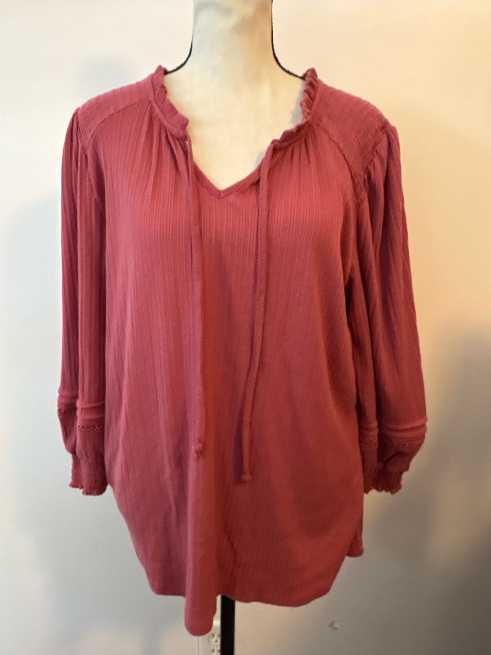 COMO Vintage Women’s L Rust Rose Boho Ruffle Neck Long Sleeve Tunic Top